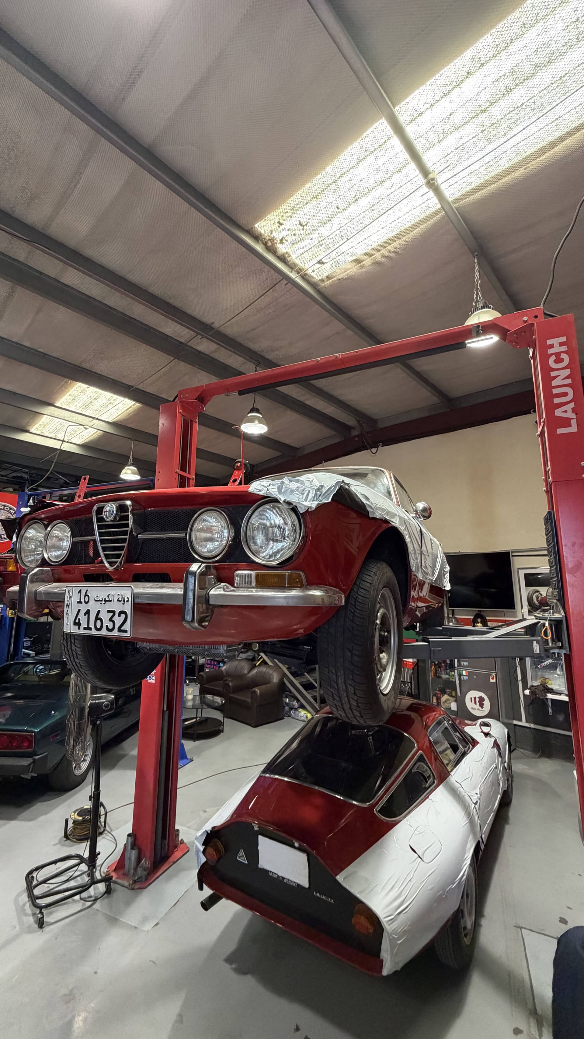 Alfa Romeo 1750 GTV engine components during specialist rebuild at Autotech Dubai